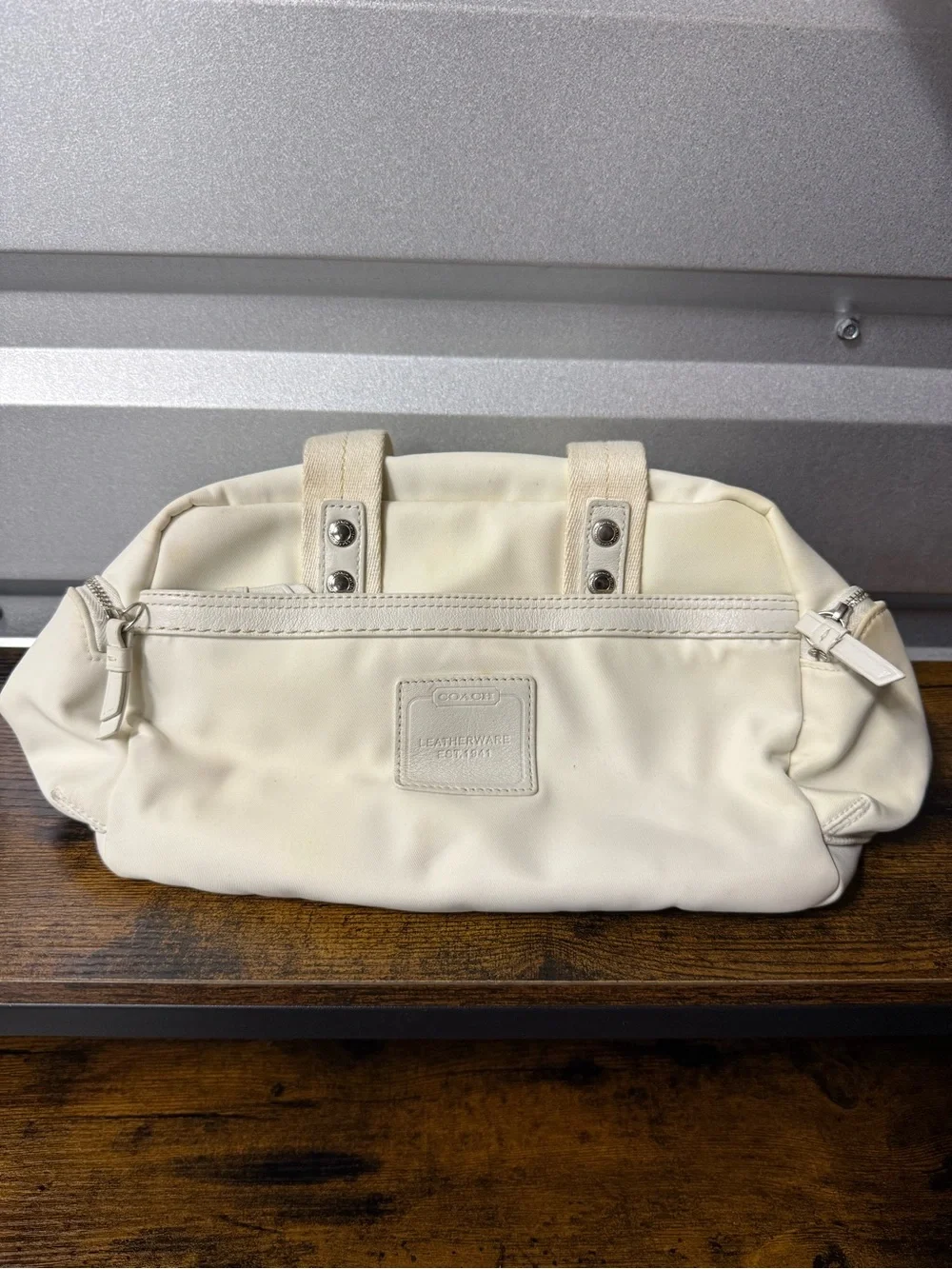 Coach Leatherware White Nylon Leather Trim Satchel Handbag Hampton / Soho series